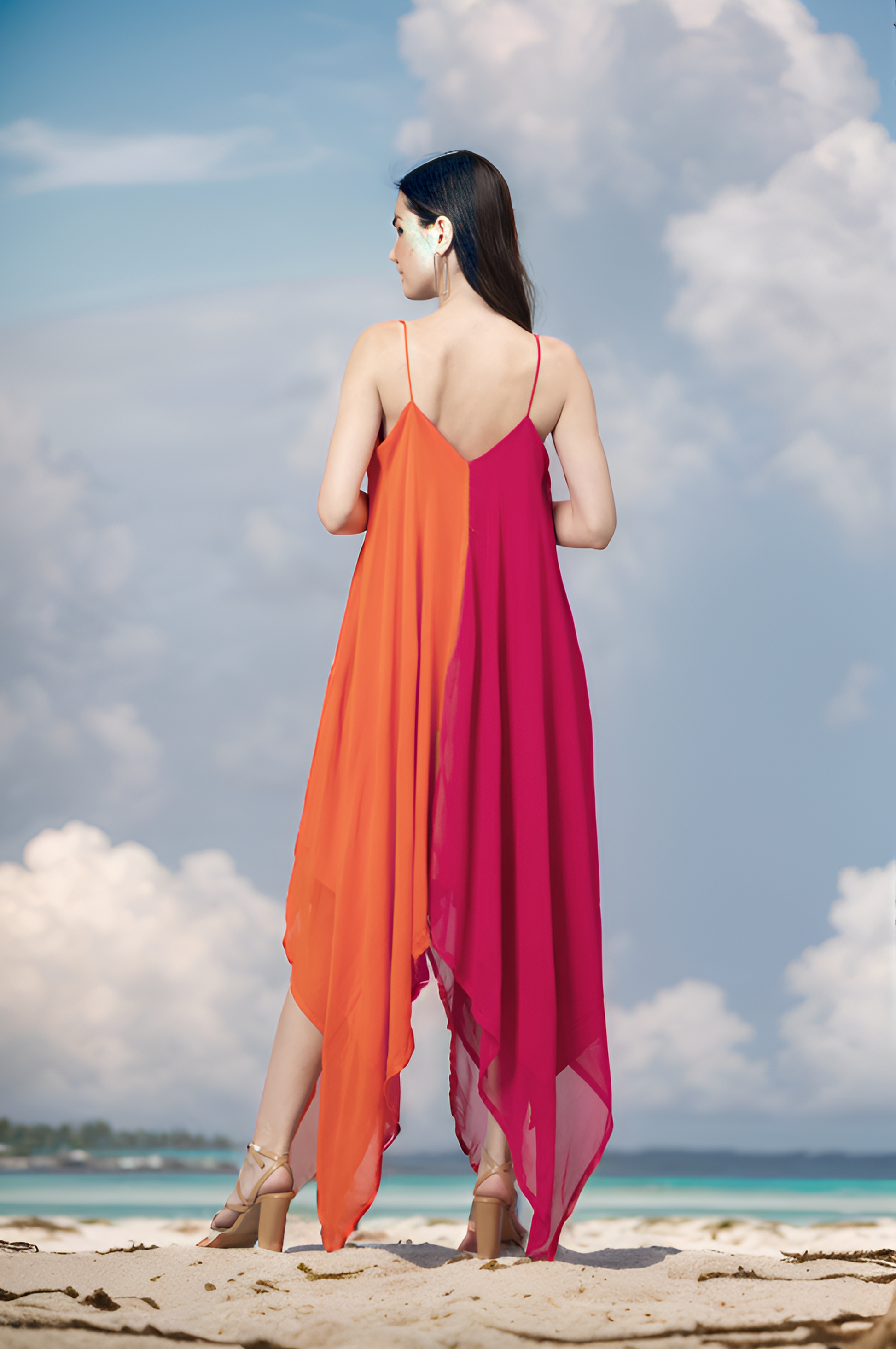 Pink Orange Handkerchief Dress